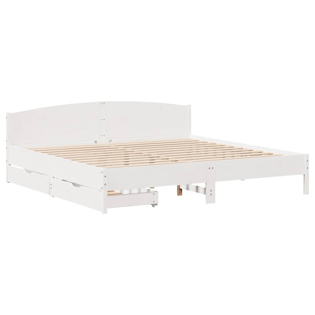Bed Frame without Mattress White 180x200 cm Super King Solid Wood Pine
