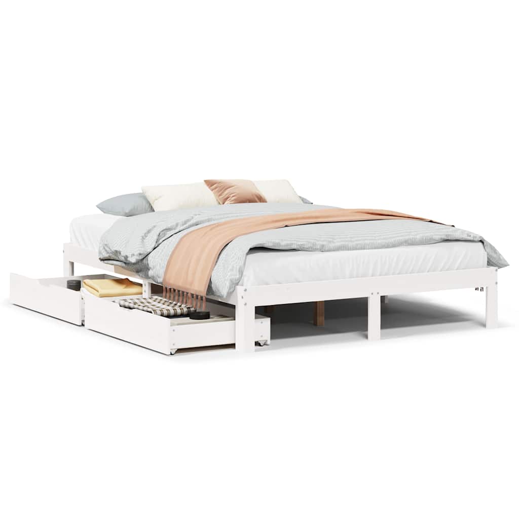 Bed Frame with Drawers without Mattress White 135x190 cm Double