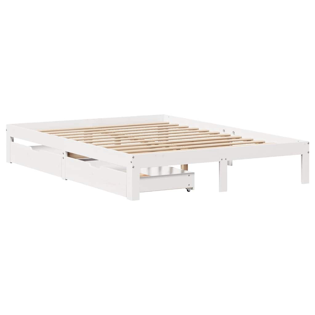 Bed Frame with Drawers without Mattress White 135x190 cm Double