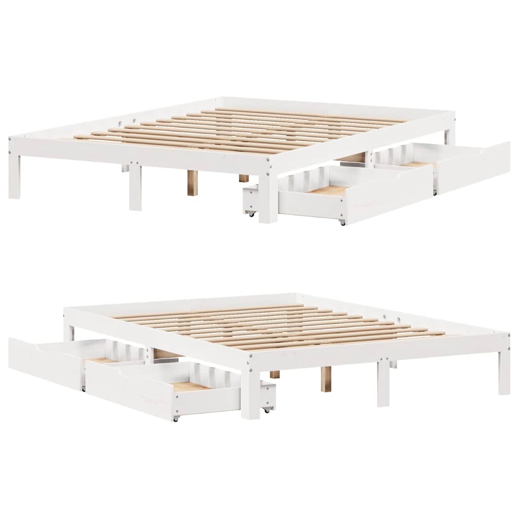 Bed Frame with Drawers without Mattress White 135x190 cm Double