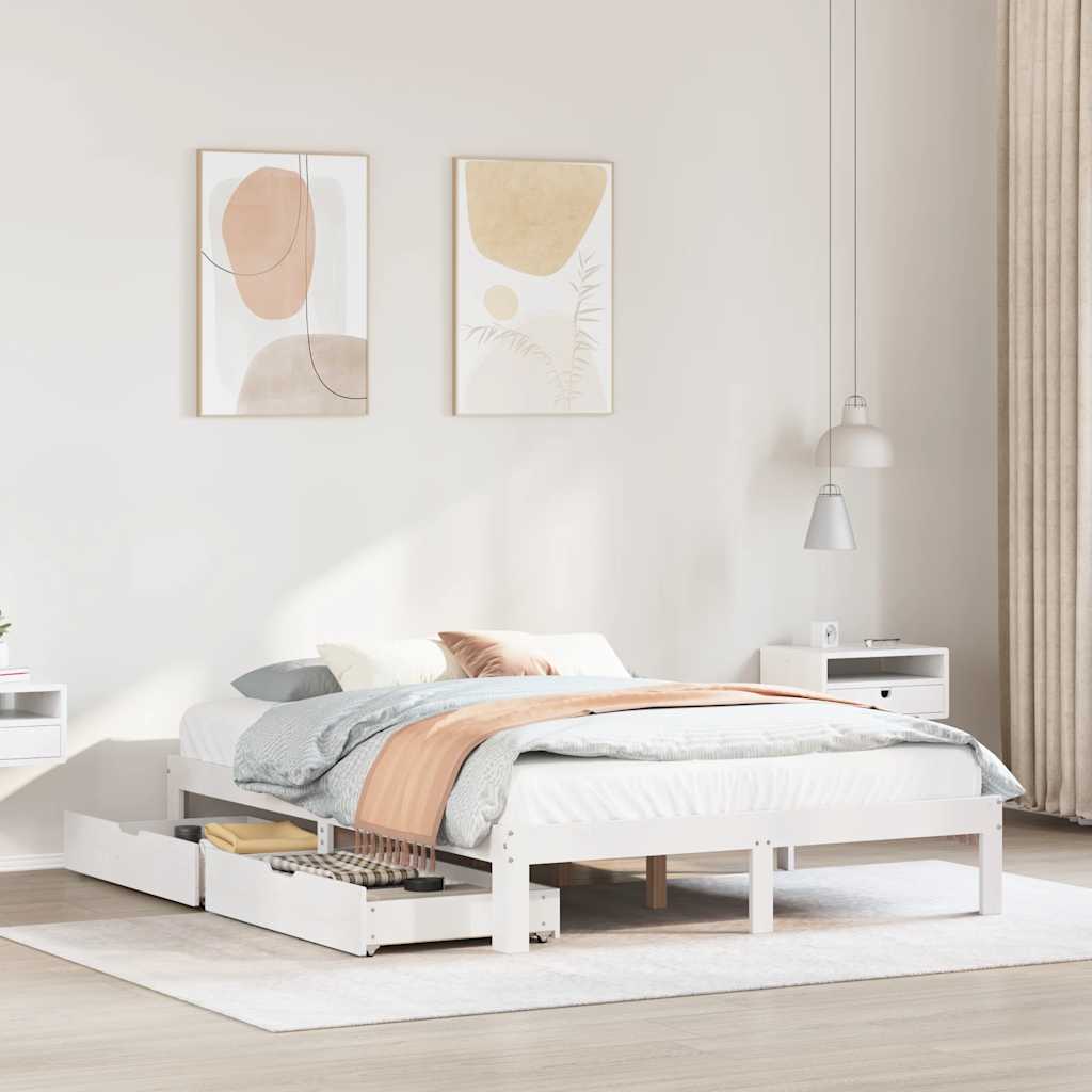 Bed Frame with Drawers without Mattress White 135x190 cm Double