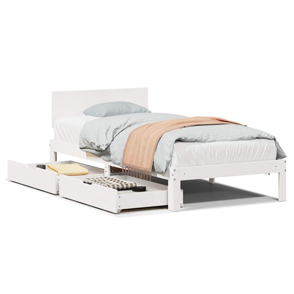 Bed Frame with Drawers without Mattress White 90x190 cm Single