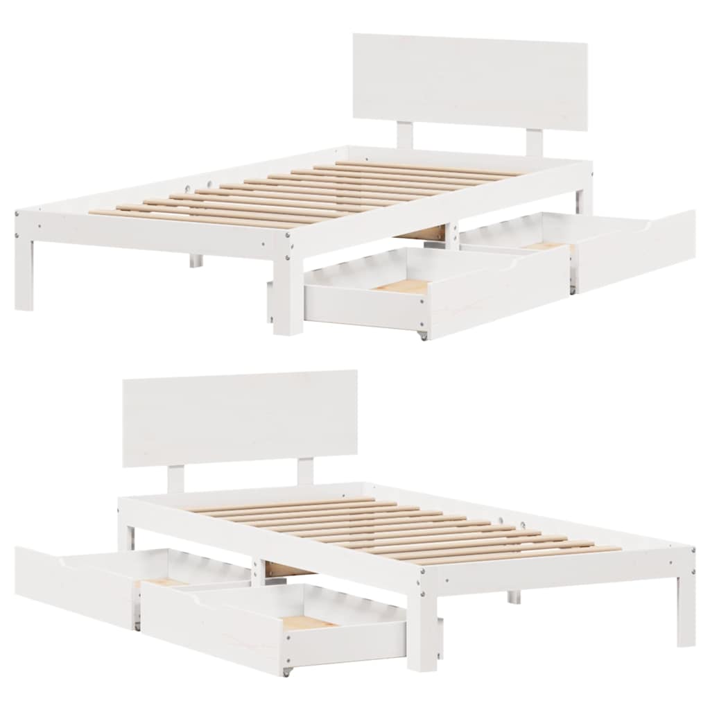 Bed Frame with Drawers without Mattress White 90x190 cm Single