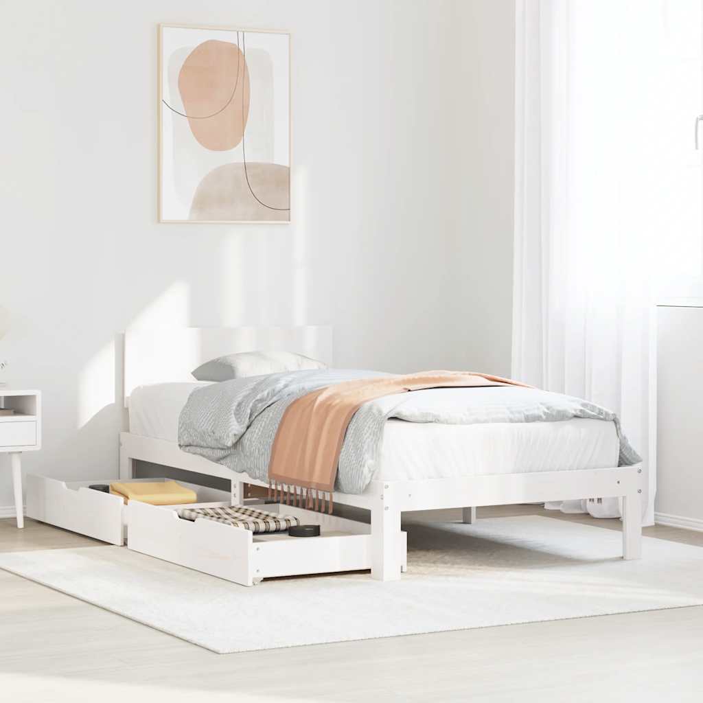 Bed Frame with Drawers without Mattress White 90x190 cm Single