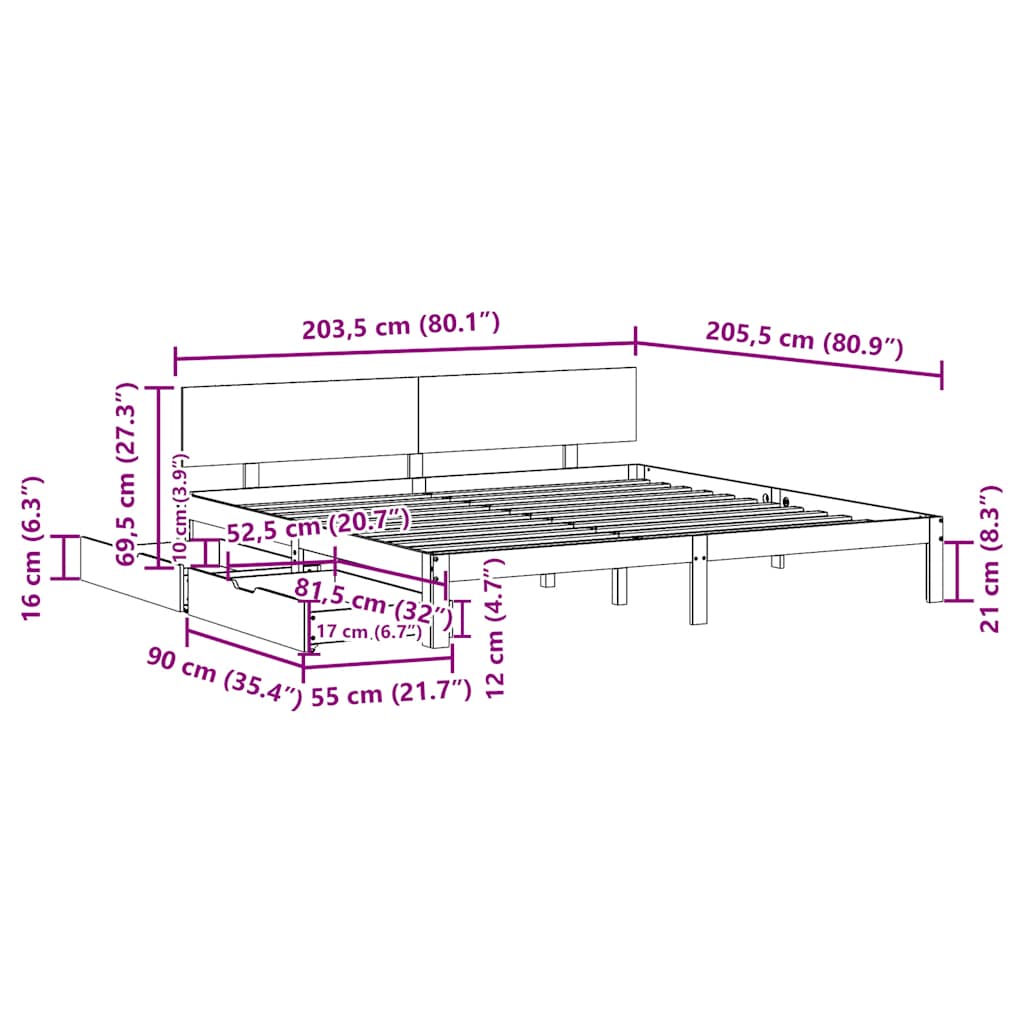Bed Frame with Drawers without Mattress 200x200 cm