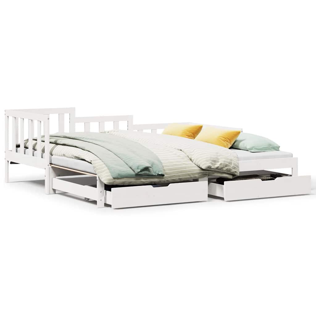 Daybed with Trundle and Drawers without Mattress White 80x200 cm