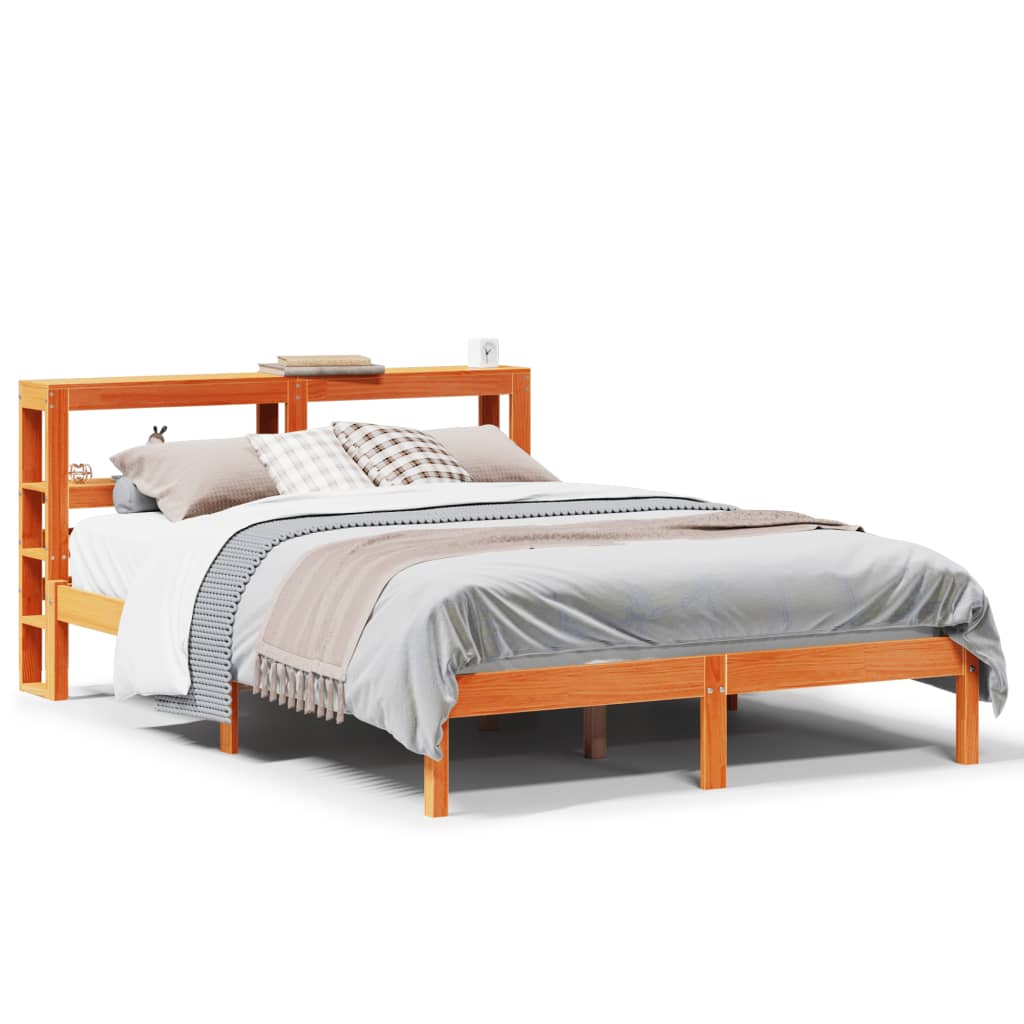 Bed Frame with Headboard without Mattress Wax Brown 135x190 cm Double