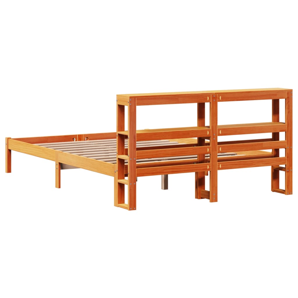 Bed Frame with Headboard without Mattress Wax Brown 135x190 cm Double