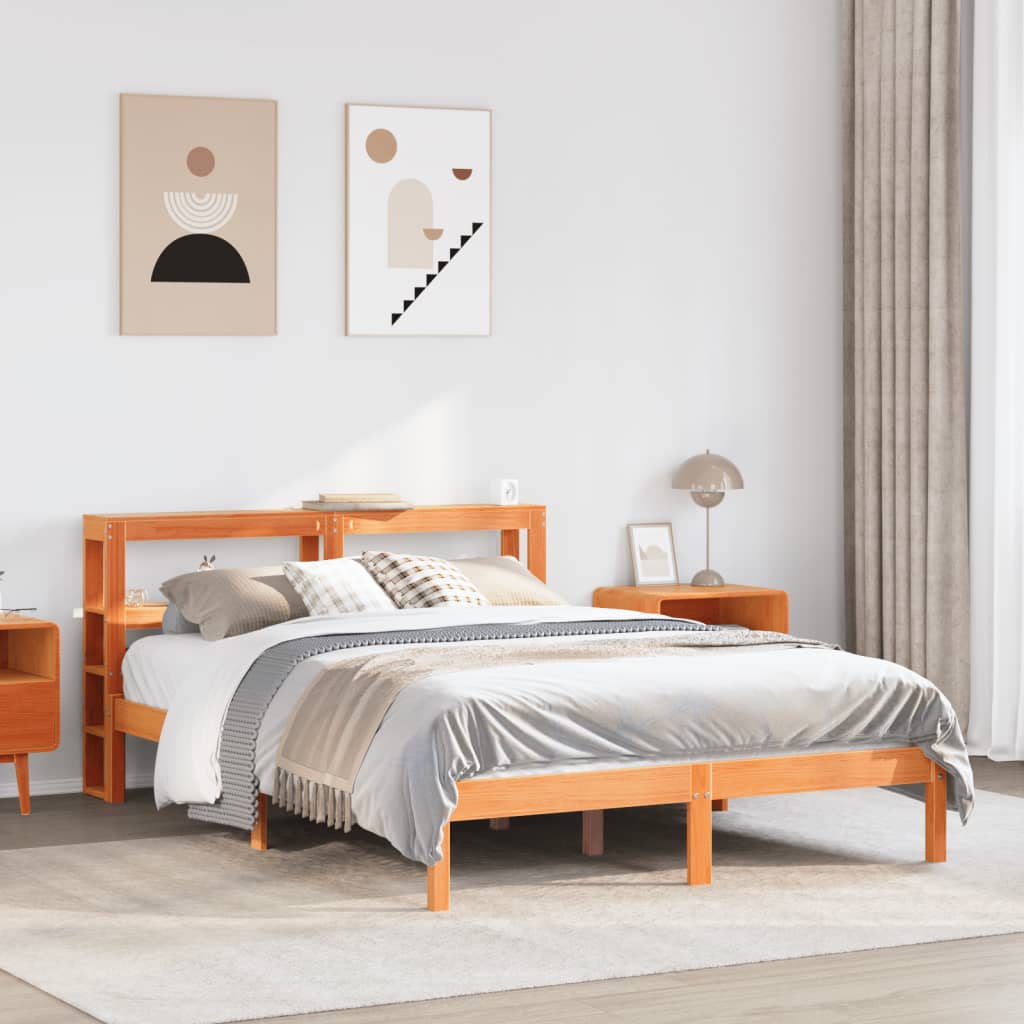 Bed Frame with Headboard without Mattress Wax Brown 135x190 cm Double