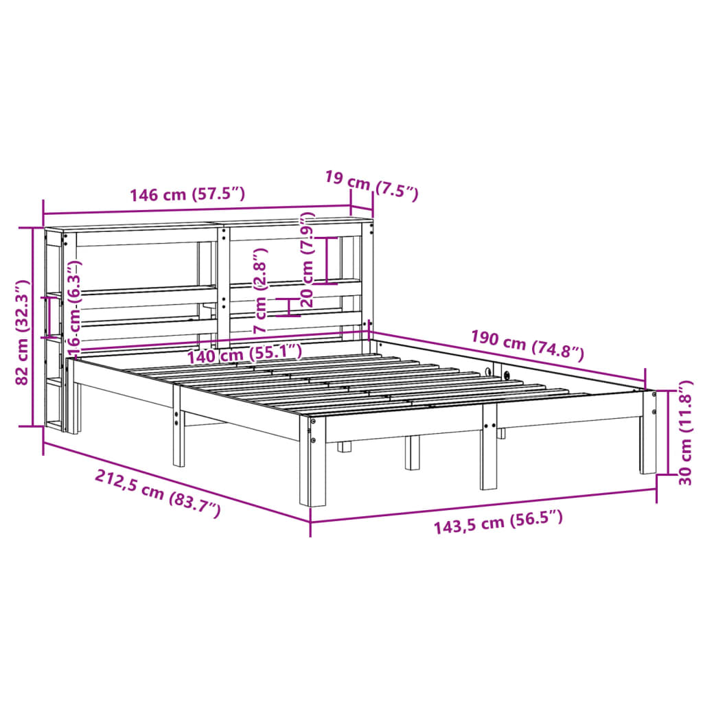 Bed Frame with Headboard without Mattress White 140x190 cm