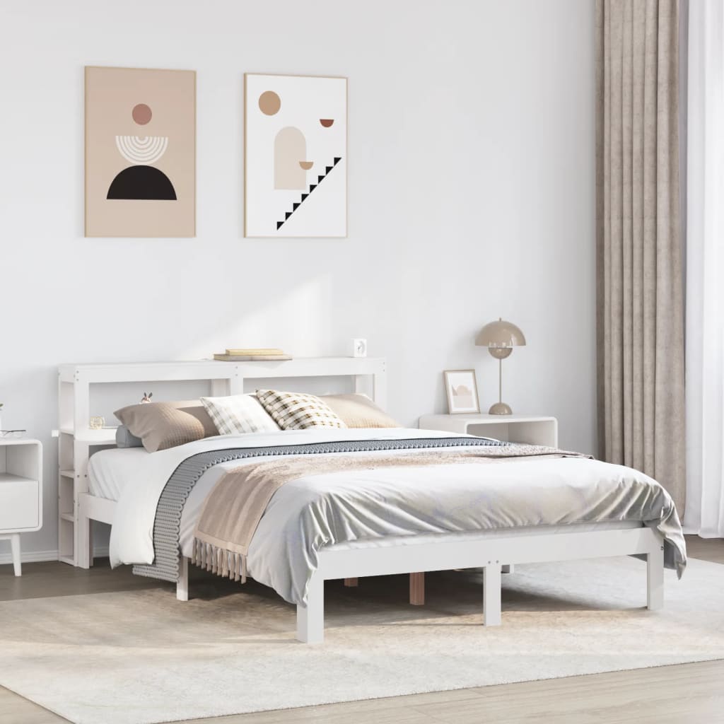 Bed Frame with Headboard without Mattress White 140x190 cm