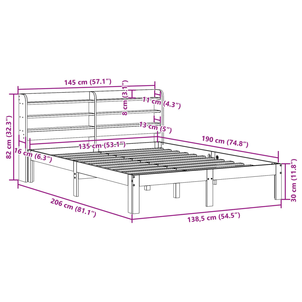 Bed Frame with Headboard without Mattress White 135x190 cm Double