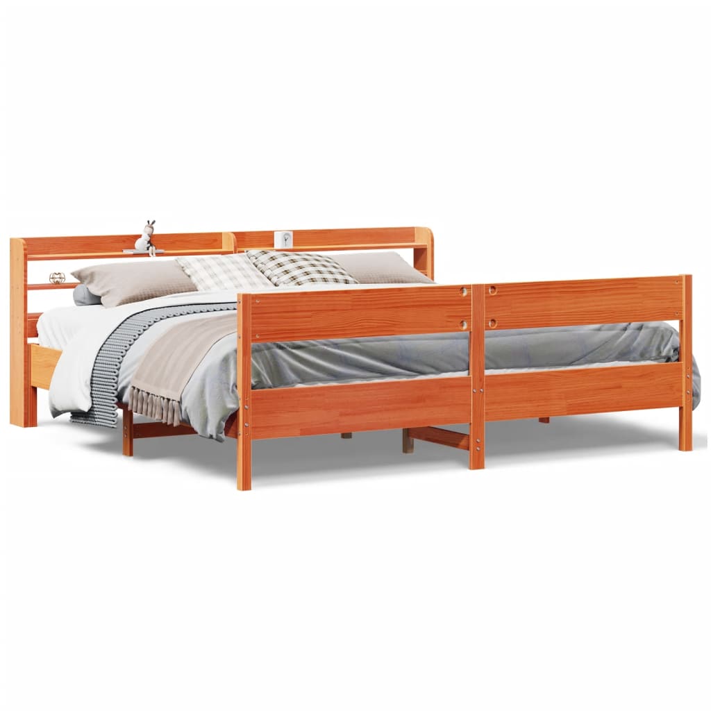 Bed Frame without Mattress Wax Brown 200x200 cm Solid Wood Pine