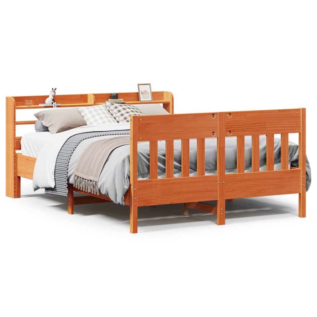Bed Frame without Mattress Wax Brown 140x190 cm Solid Wood Pine