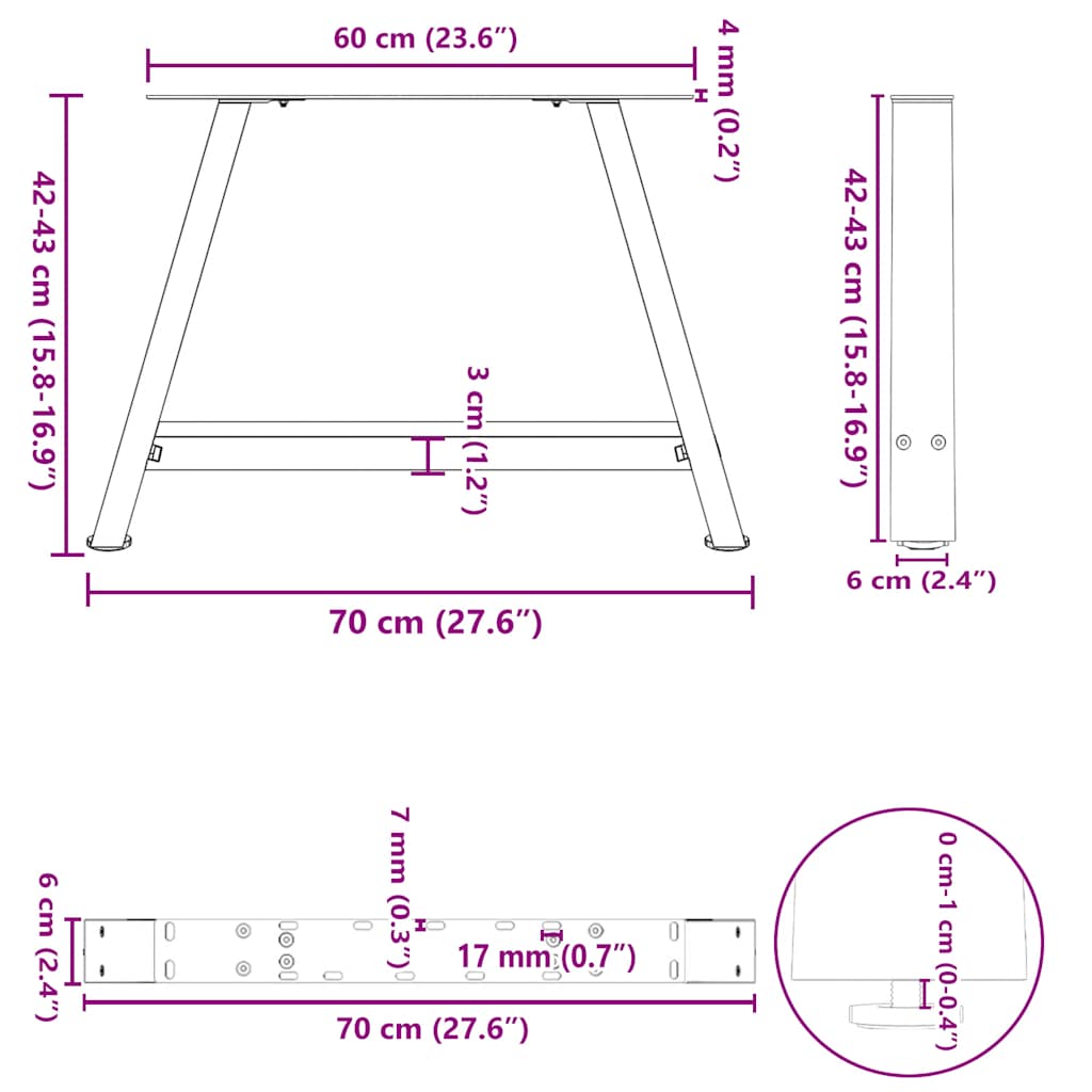 Coffee Table Legs A-Shaped 2 pcs 70x(42-43) cm Steel