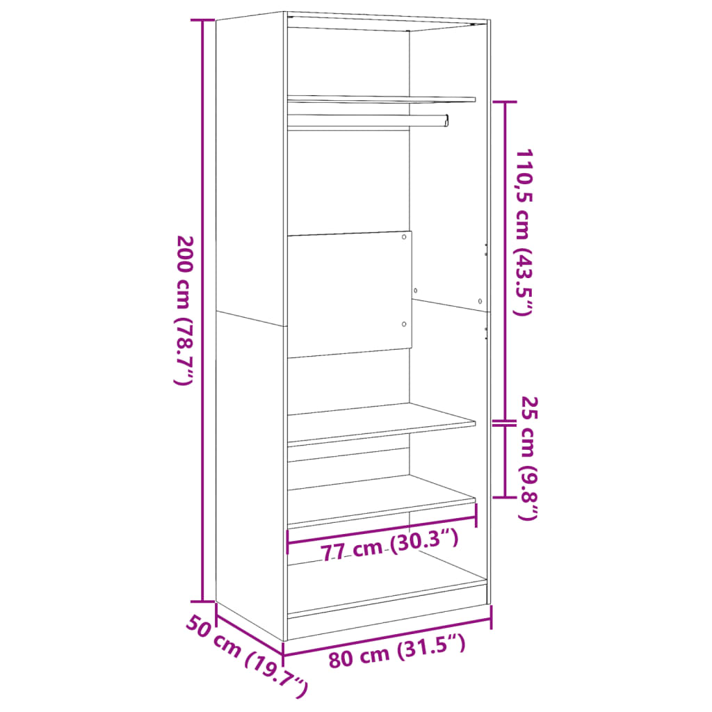 Wardrobe Smoked Oak 80x50x200 cm Engineered Wood