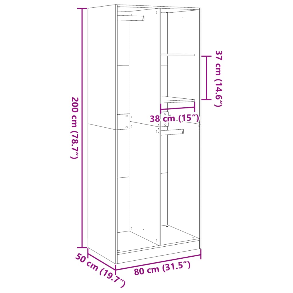 Wardrobe Artisian Oak 80x50x200 cm Engineered Wood