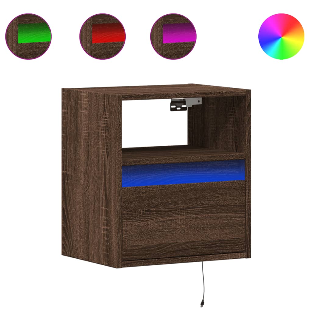 Wall-mounted Bedside Cabinets with LED Lights 2 pcs Brown Oak