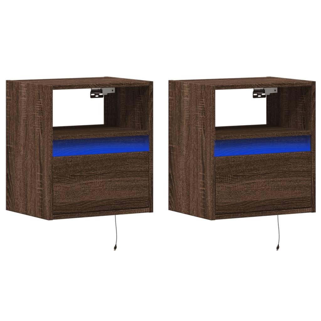 Wall-mounted Bedside Cabinets with LED Lights 2 pcs Brown Oak