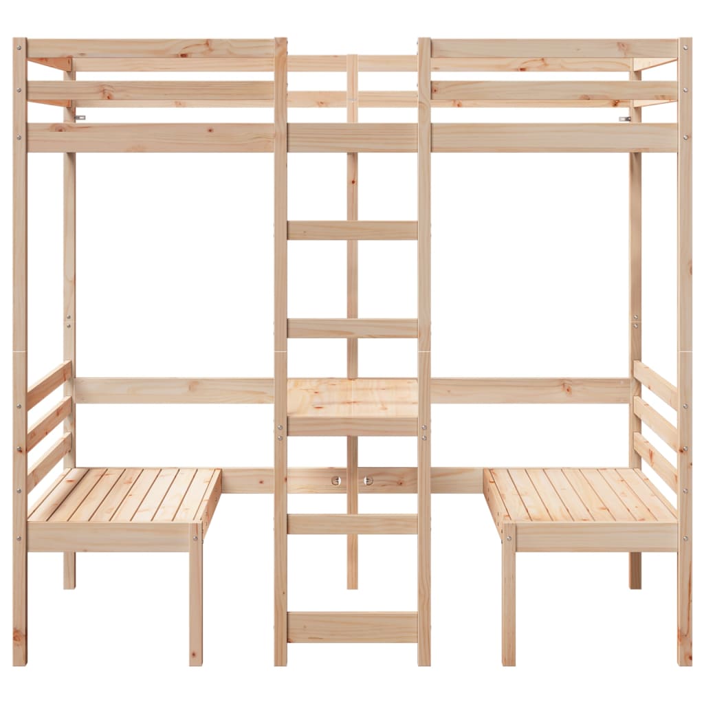 Loft Bed Frame with Desk and Chairs 80x200cm Solid Wood Pine