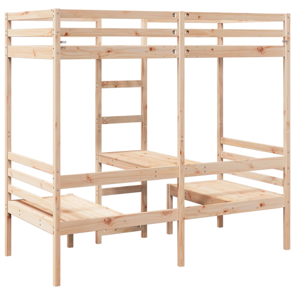 Loft Bed Frame with Desk and Chairs 80x200cm Solid Wood Pine