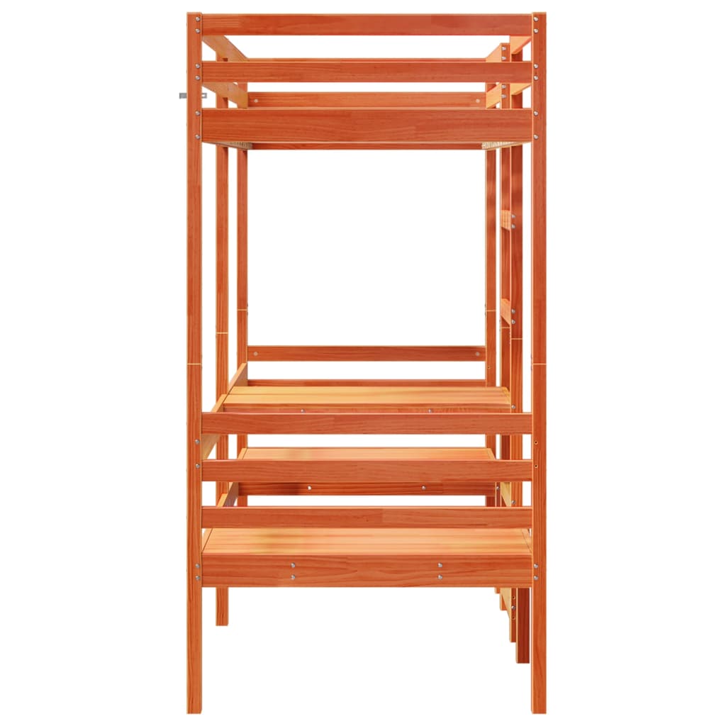 Loft Bed Frame with Desk and Chairs Wax Brown 75x190cm Solid Wood Pine