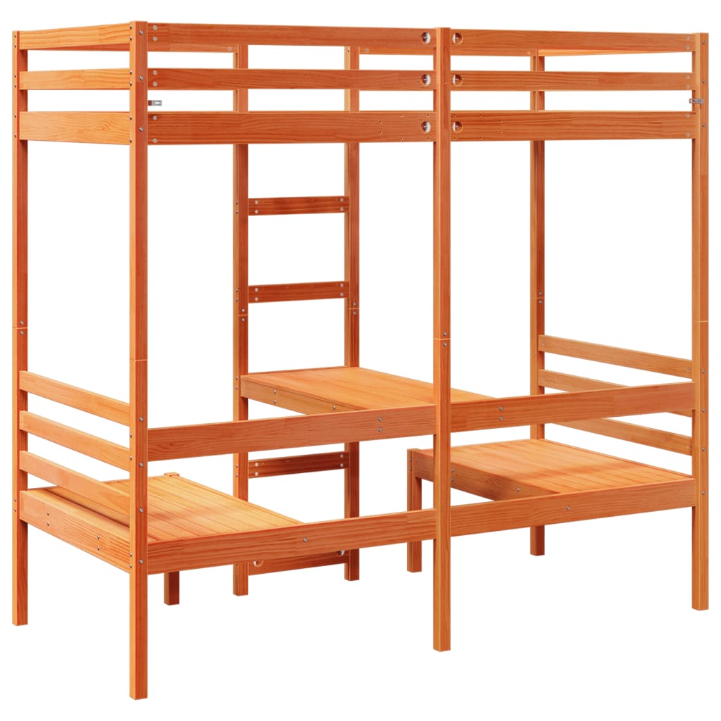Loft Bed Frame with Desk and Chairs Wax Brown 75x190cm Solid Wood Pine