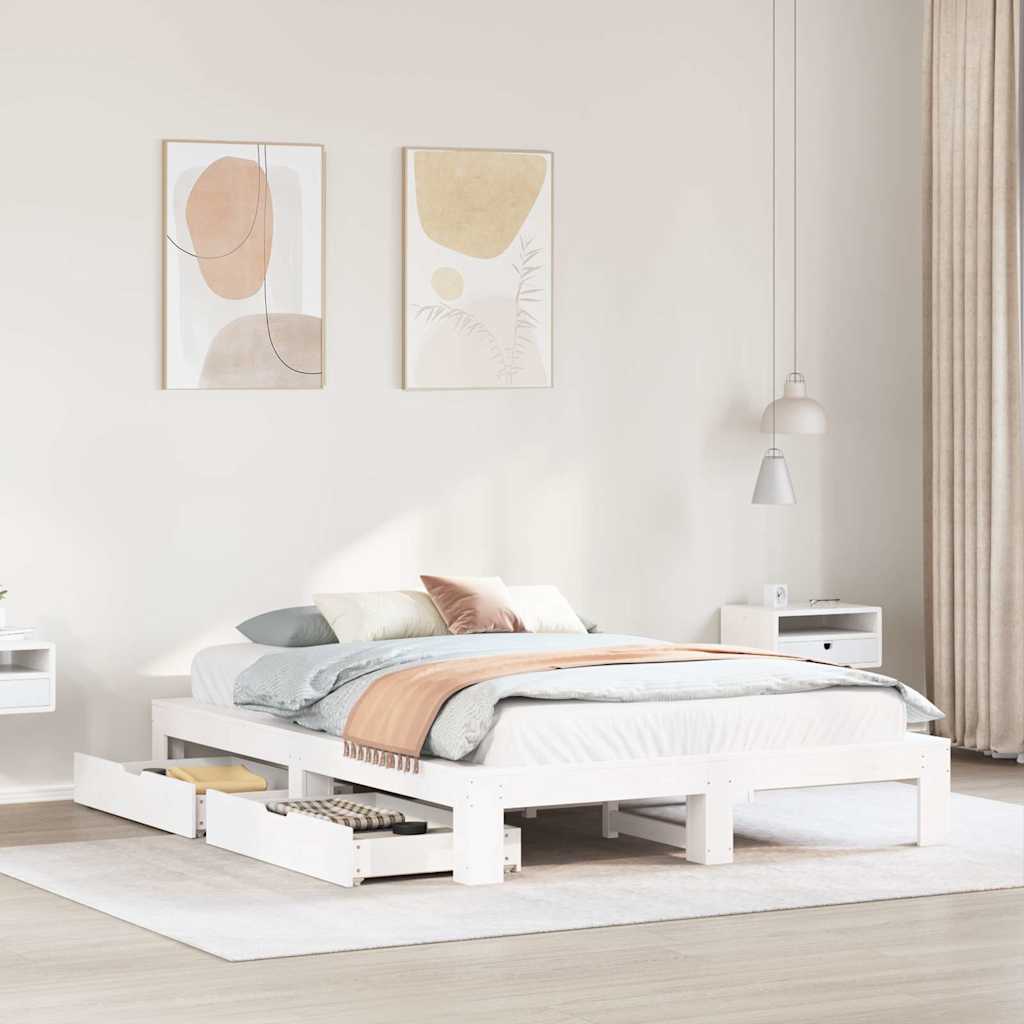Bed Frame without Mattress White 150x200 cm King Size Solid Wood Pine