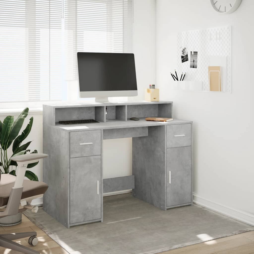 Desk with LED Lights Concrete Grey 120x55x91 cm Engineered Wood