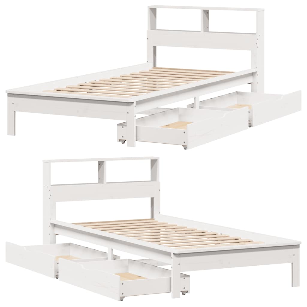 Bookcase Bed without Mattress White 100x200 cm Solid Wood Pine