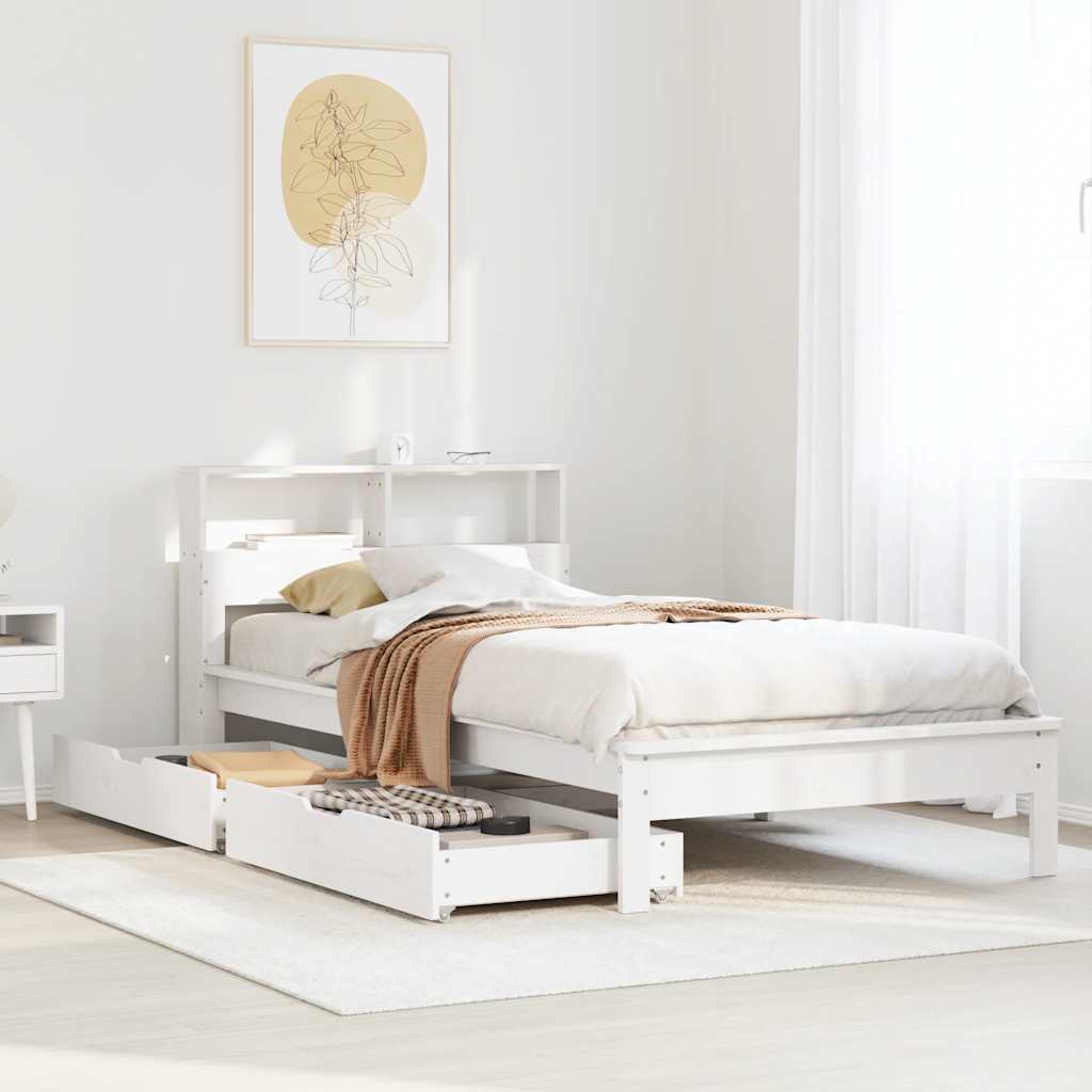 Bookcase Bed without Mattress White 100x200 cm Solid Wood Pine