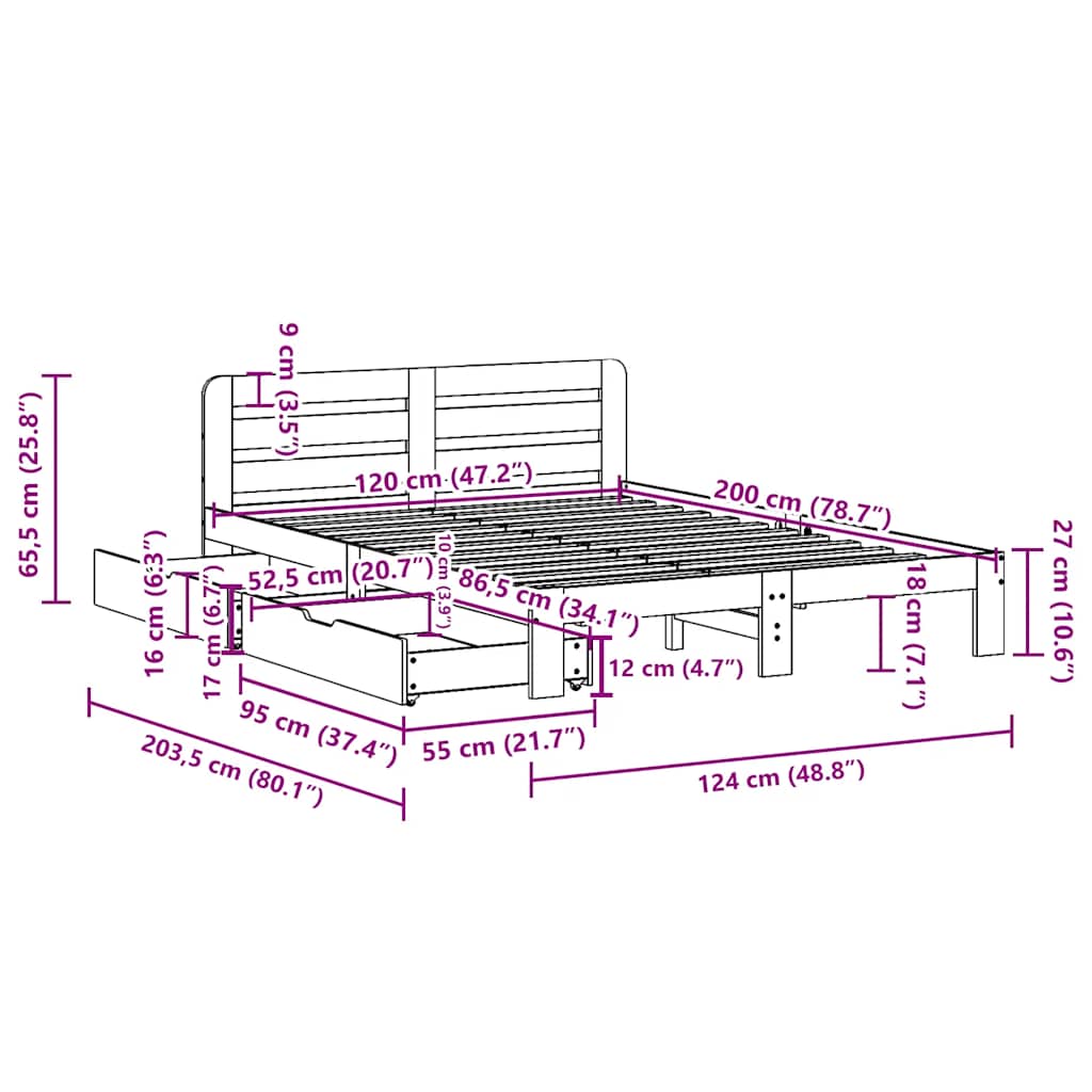 Bed Frame without Mattress 120x200 cm Solid Wood Pine