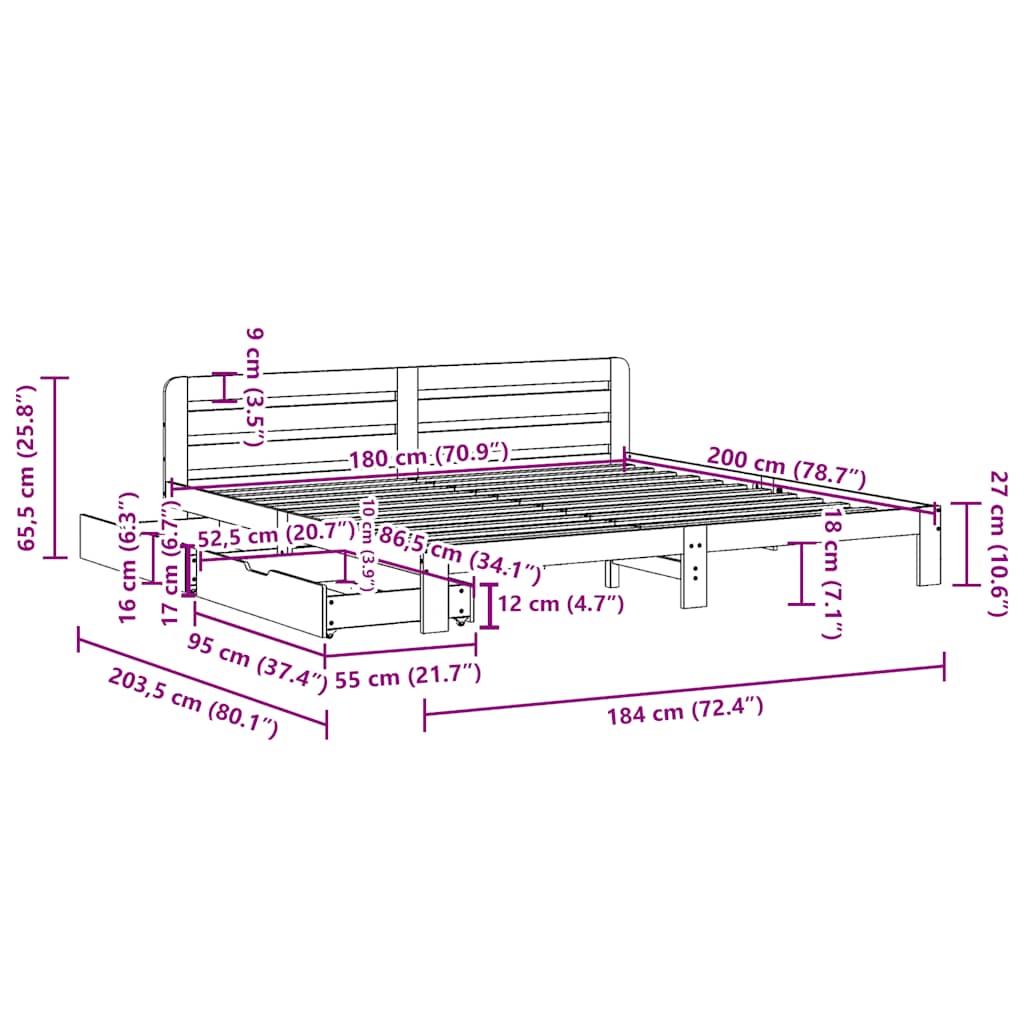 Bed Frame without Mattress White 180x200 cm Super King Solid Wood Pine