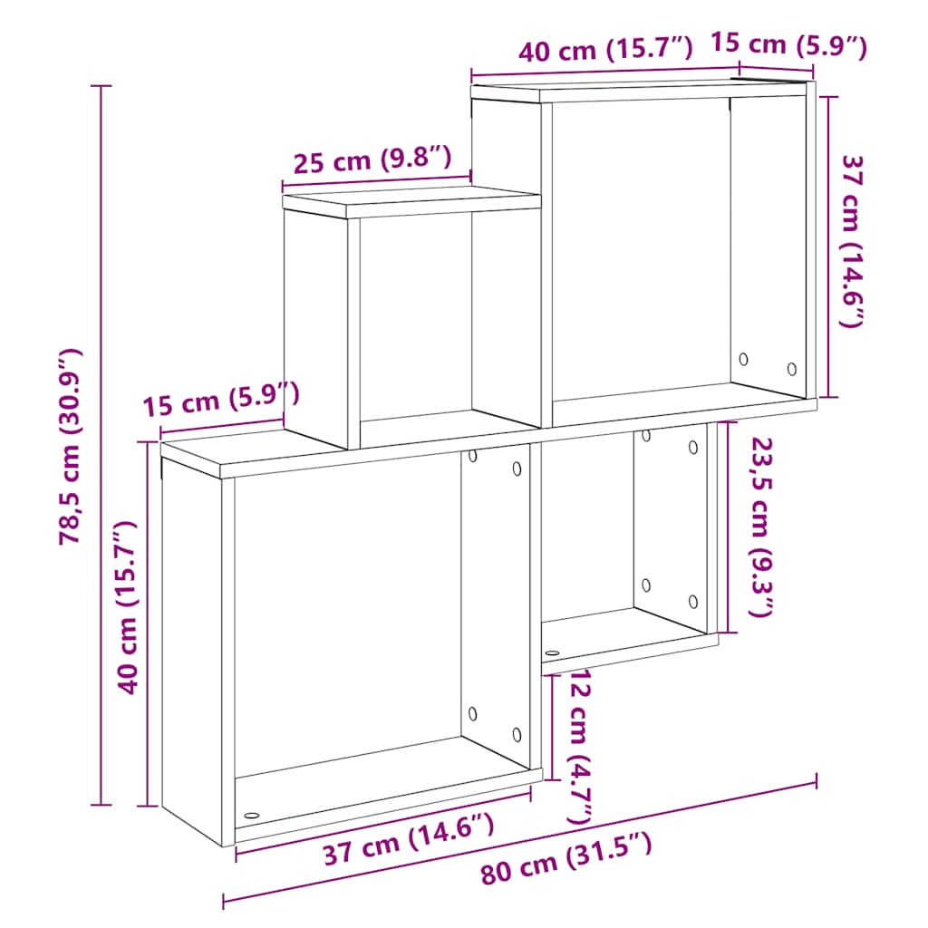 Wall Shelf Artisan Oak 80x15x78.5 cm Engineered Wood