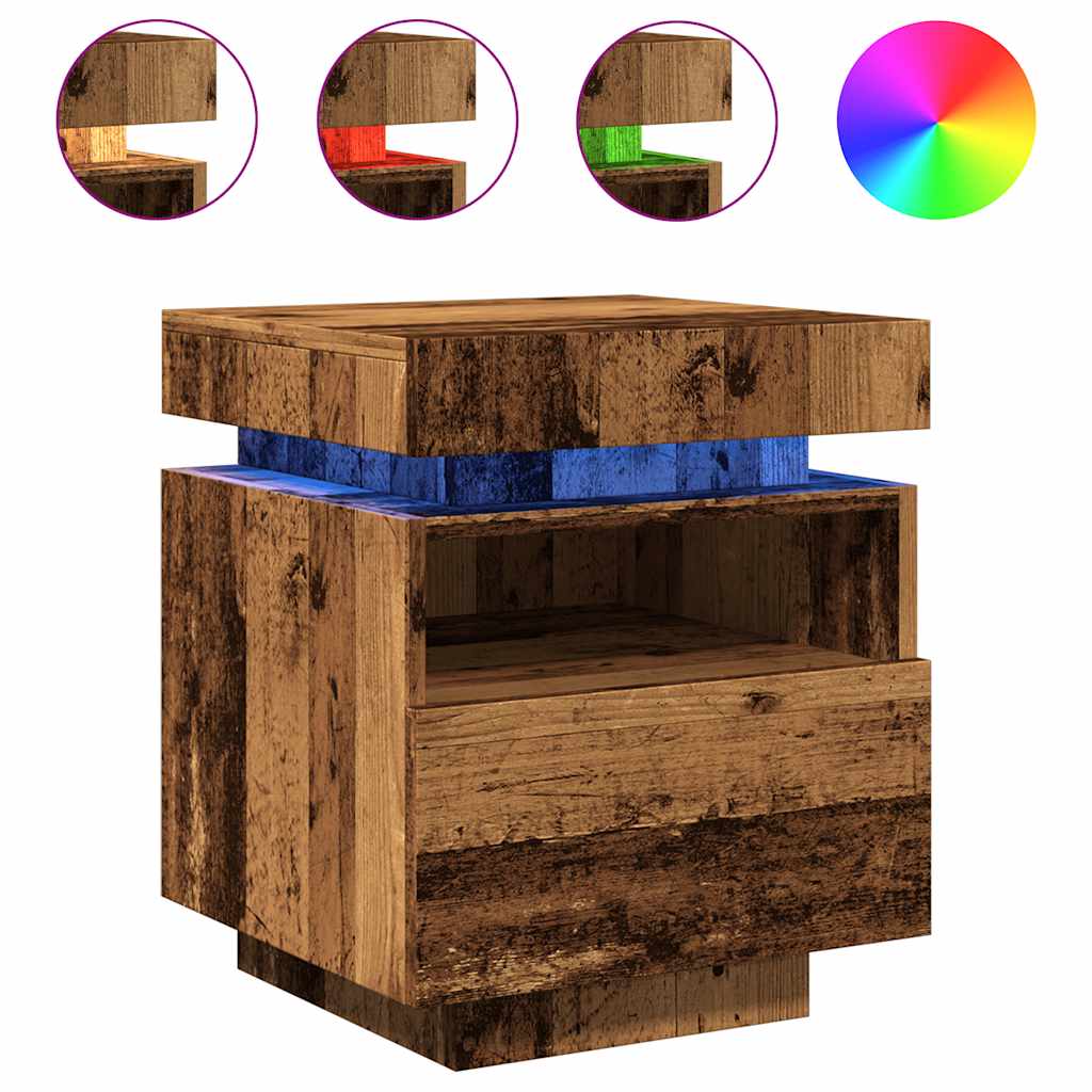 Bedside Cabinet with LED Lights Old Wood 40x39x48.5 cm
