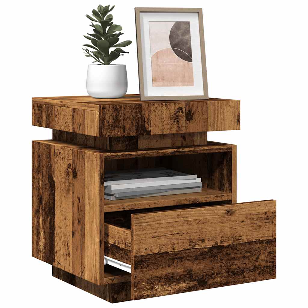 Bedside Cabinet with LED Lights Old Wood 40x39x48.5 cm