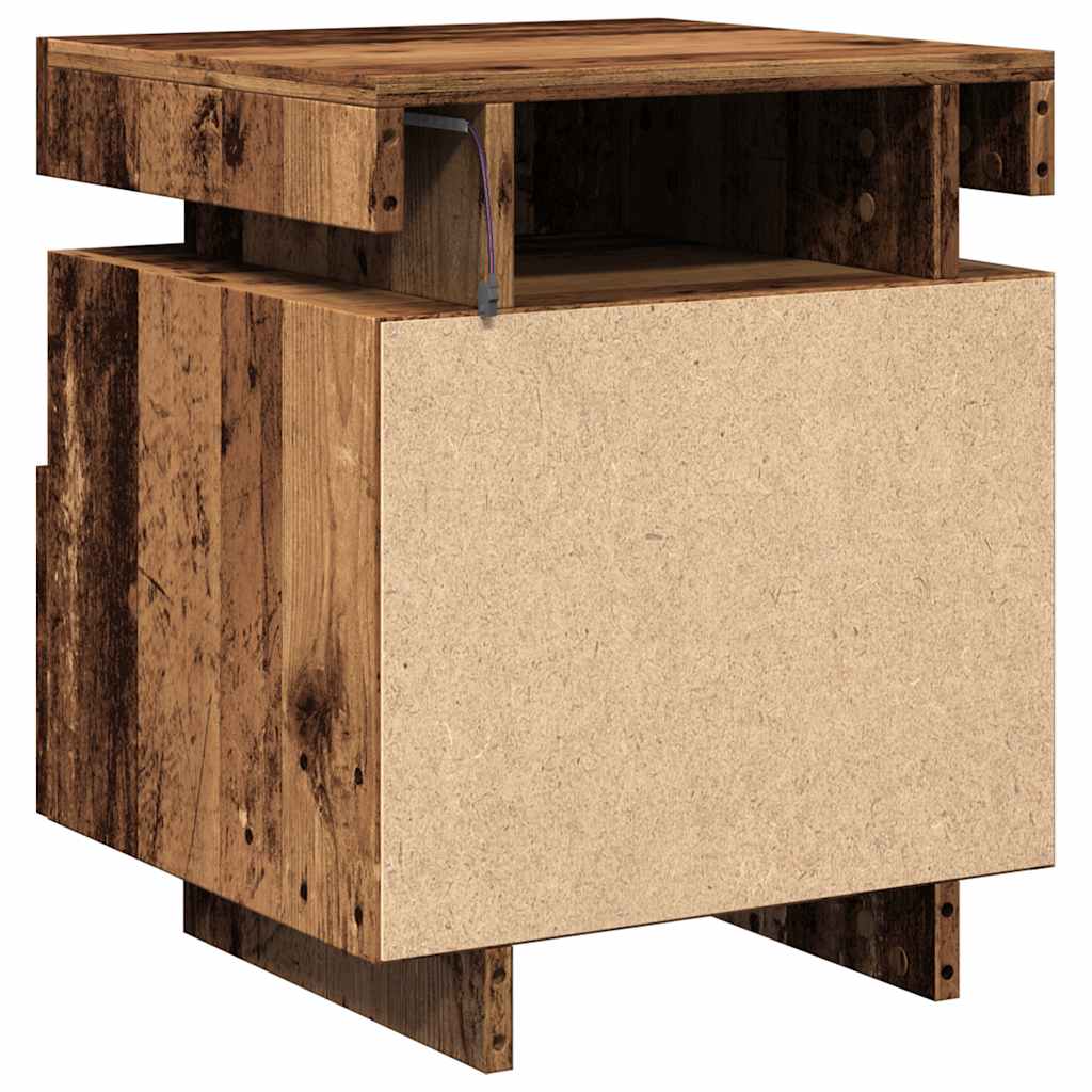 Bedside Cabinet with LED Lights Old Wood 40x39x48.5 cm
