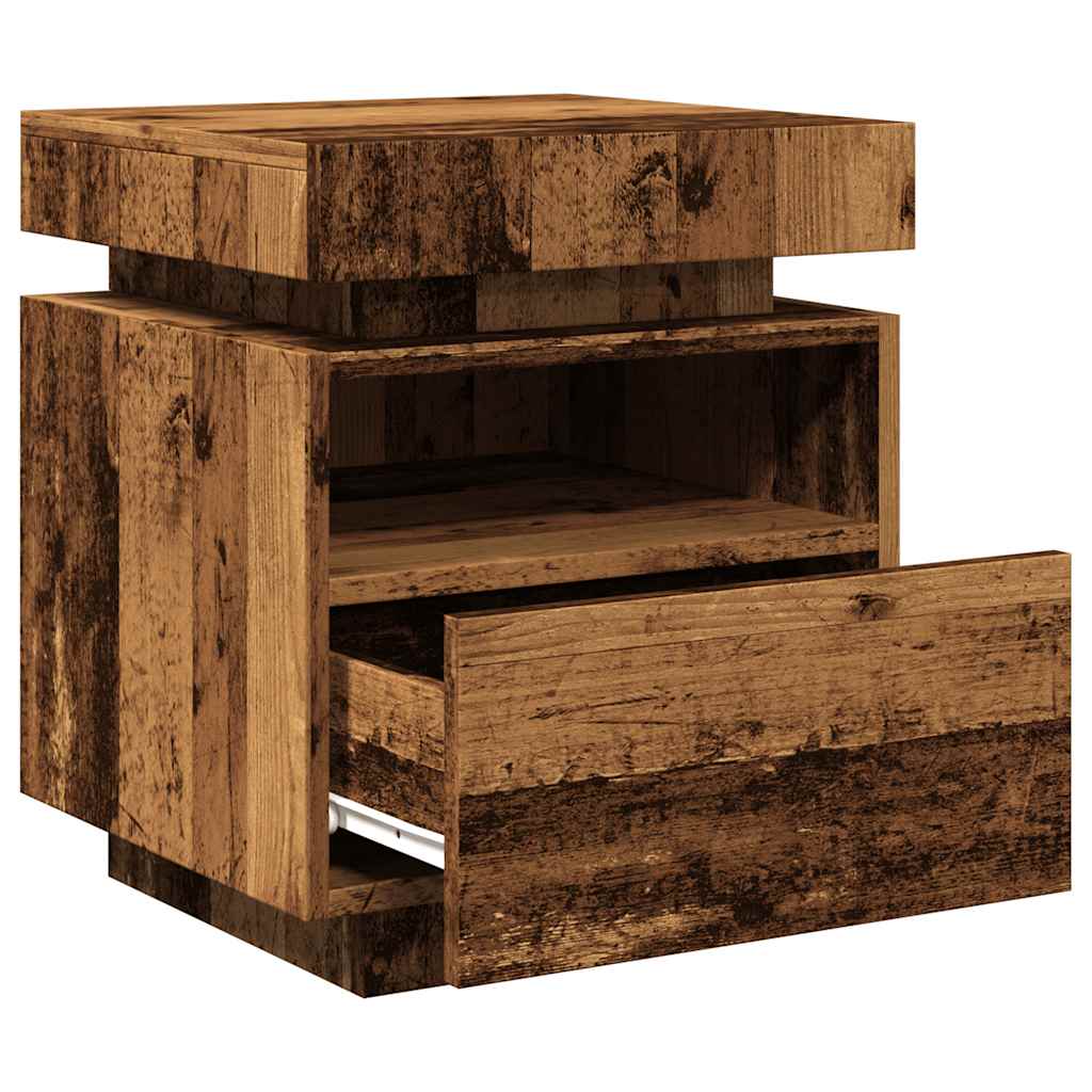 Bedside Cabinet with LED Lights Old Wood 40x39x48.5 cm
