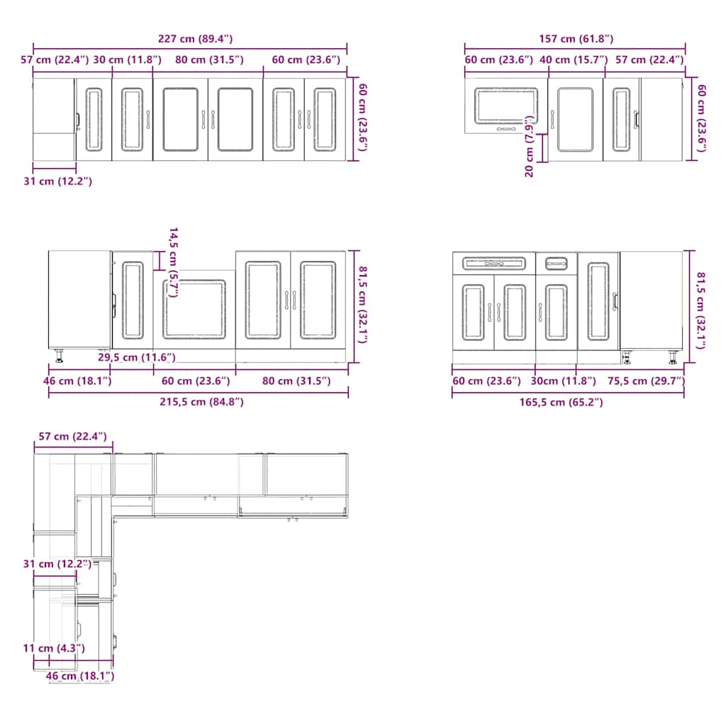 11 Piece Kitchen Cabinet Set Kalmar Gloss White Engineered Wood