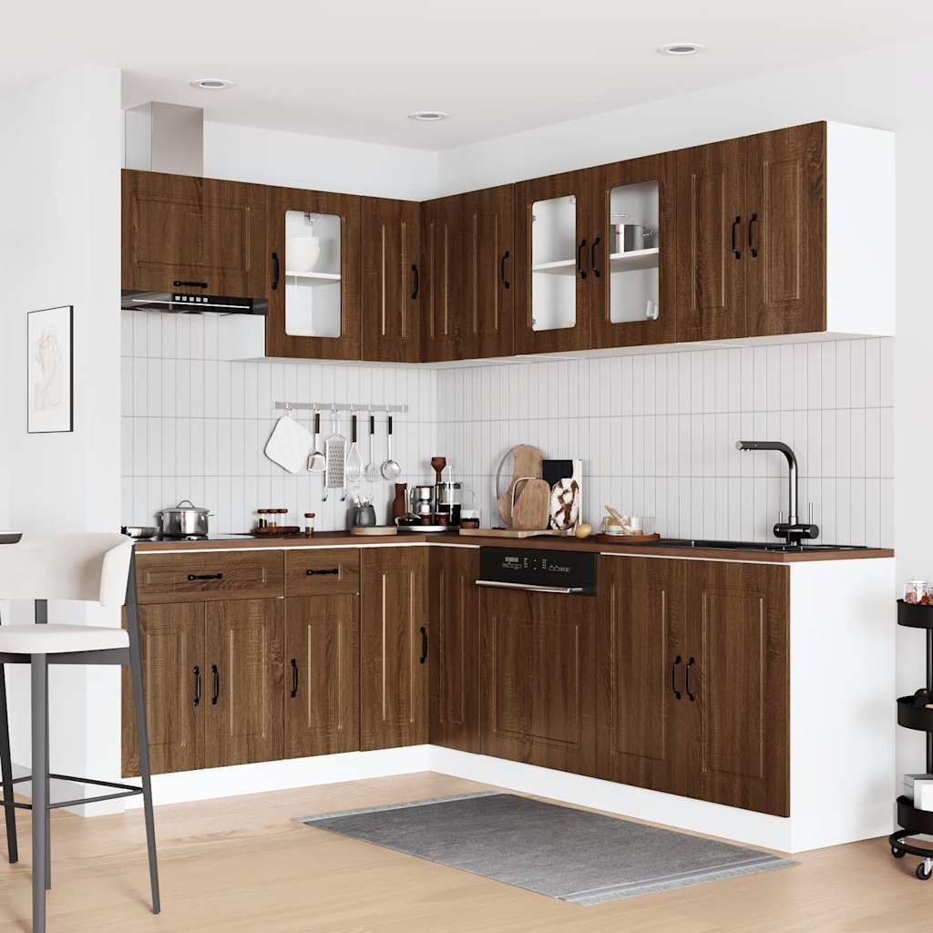 11 Piece Kitchen Cabinet Set Kalmar Brown Oak Engineered Wood