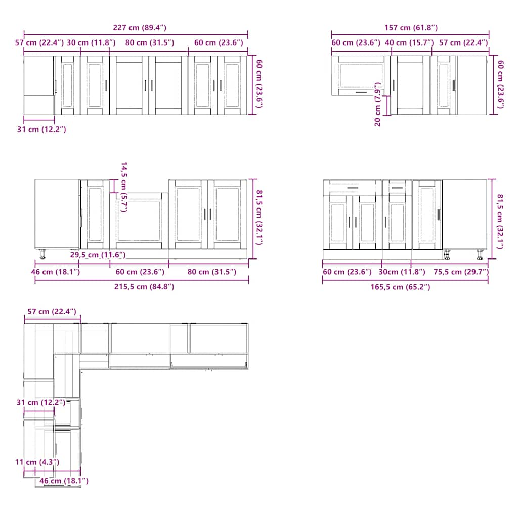 11 Piece Kitchen Cabinet Set Porto Brown Oak Engineered Wood