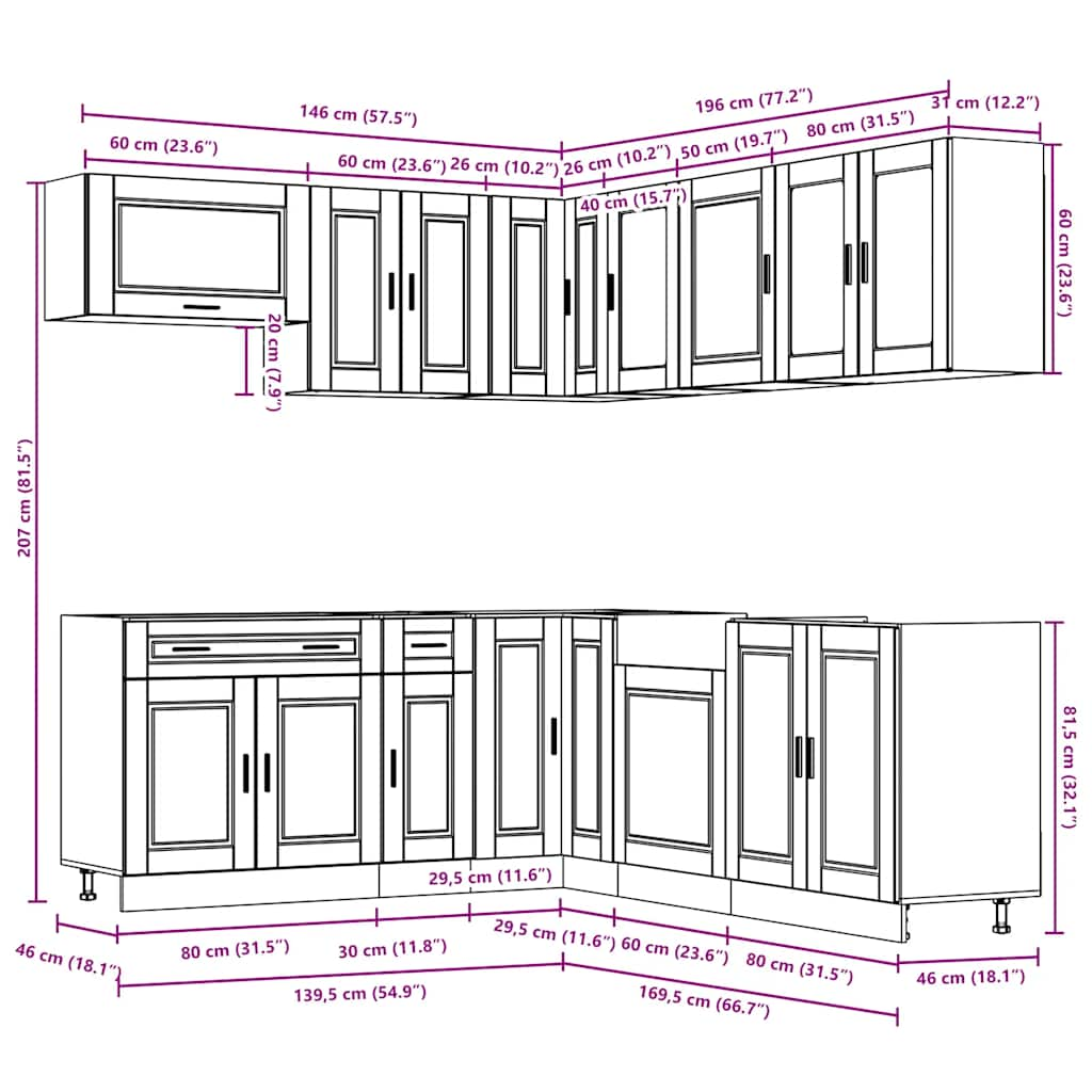 11 Piece Kitchen Cabinet Set Porto Black Engineered Wood