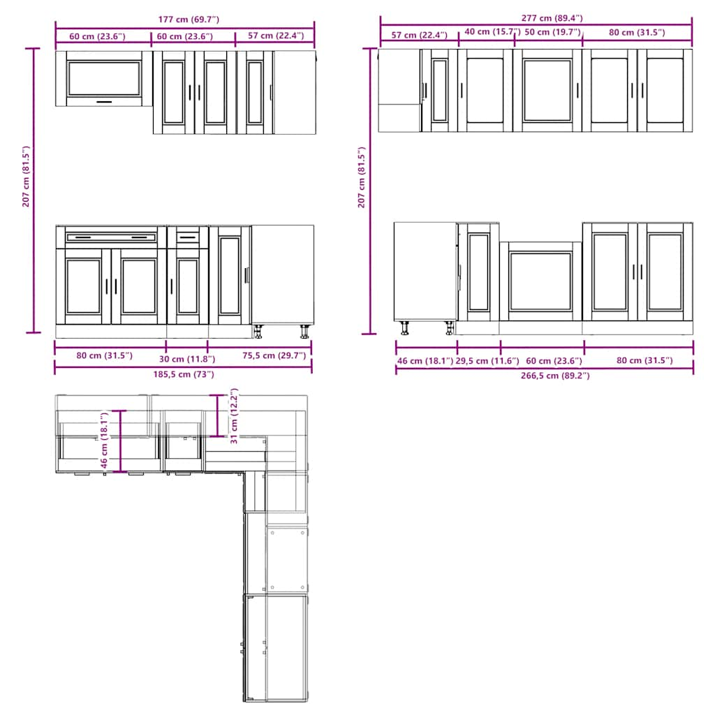 11 Piece Kitchen Cabinet Set Porto Brown Oak Engineered Wood