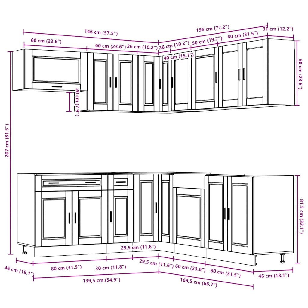 11 Piece Kitchen Cabinet Set Porto Brown Oak Engineered Wood