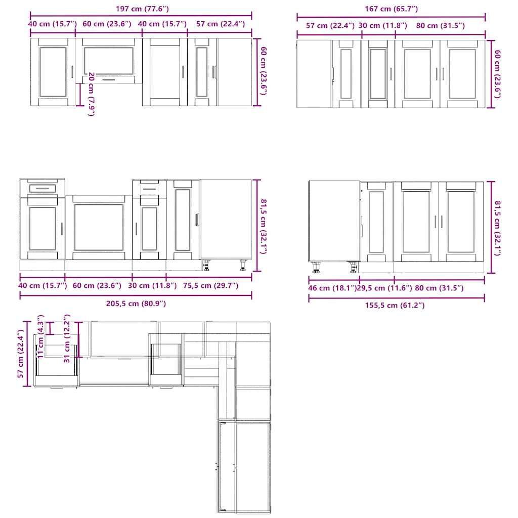 11 Piece Kitchen Cabinet Set Porto Black Engineered Wood