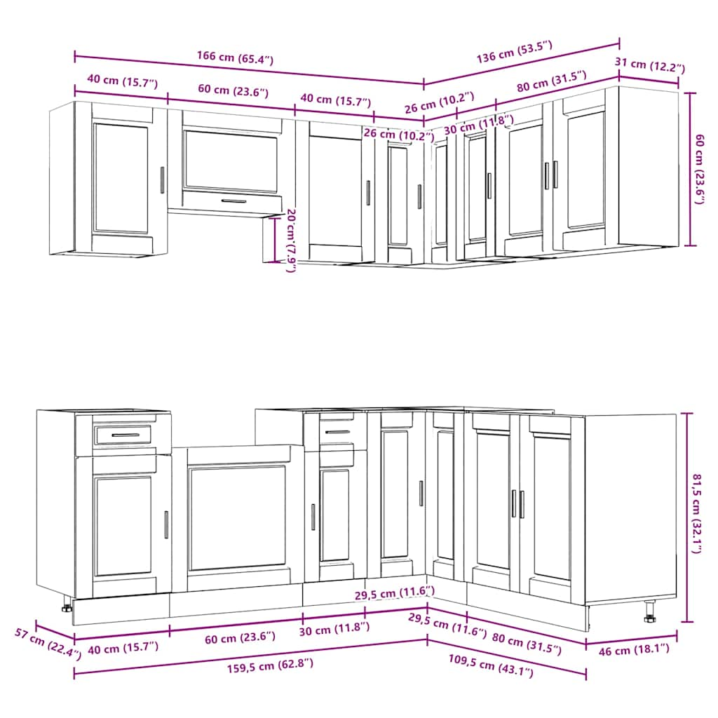 11 Piece Kitchen Cabinet Set Porto Smoked Oak Engineered Wood