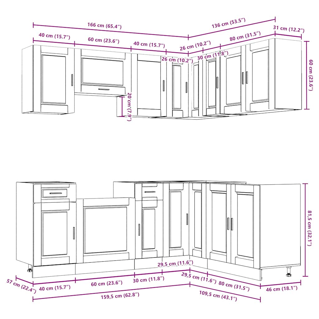 11 Piece Kitchen Cabinet Set Porto Old Wood Engineered Wood