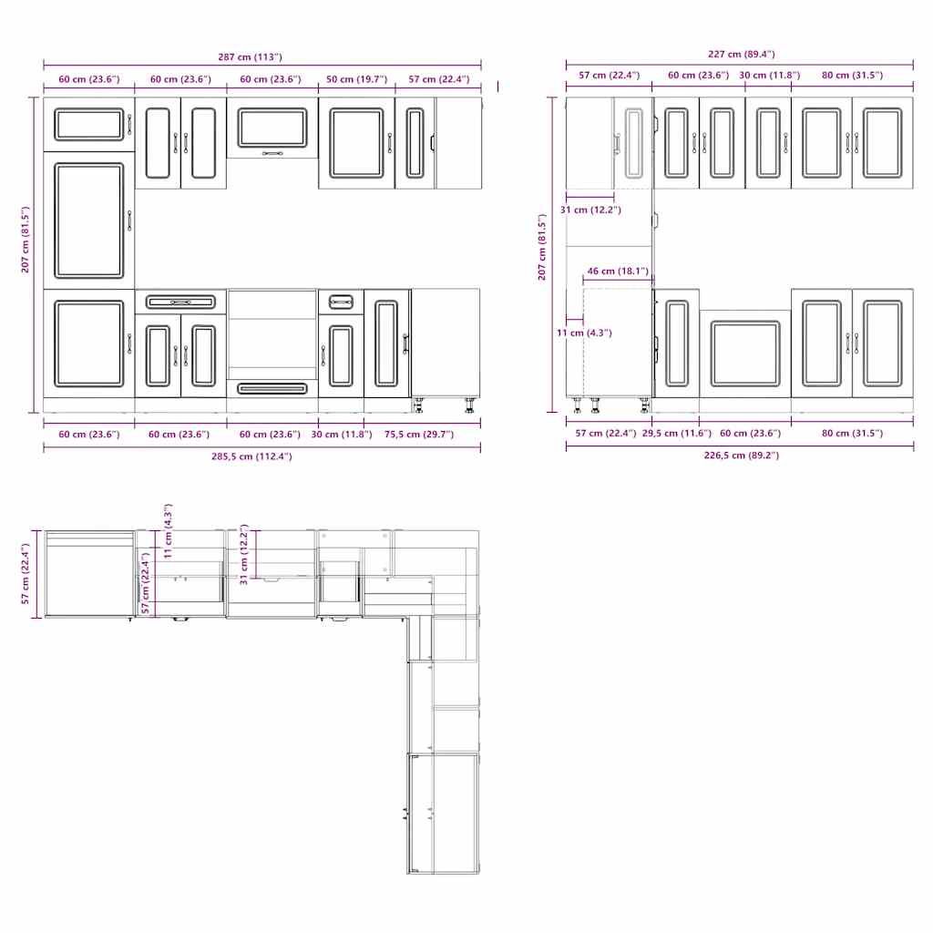 14 Piece Kitchen Cabinet Set Kalmar Black Engineered Wood