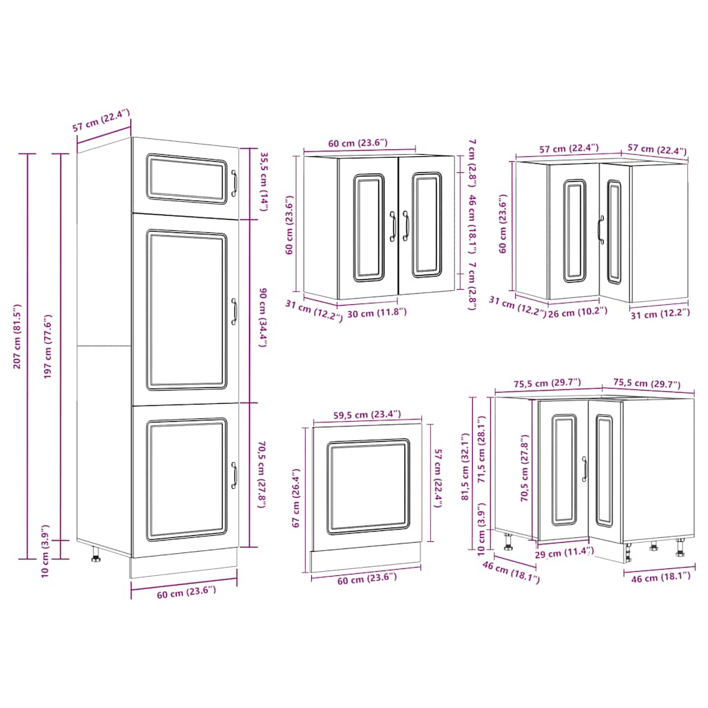 14 Piece Kitchen Cabinet Set Kalmar Black Engineered Wood