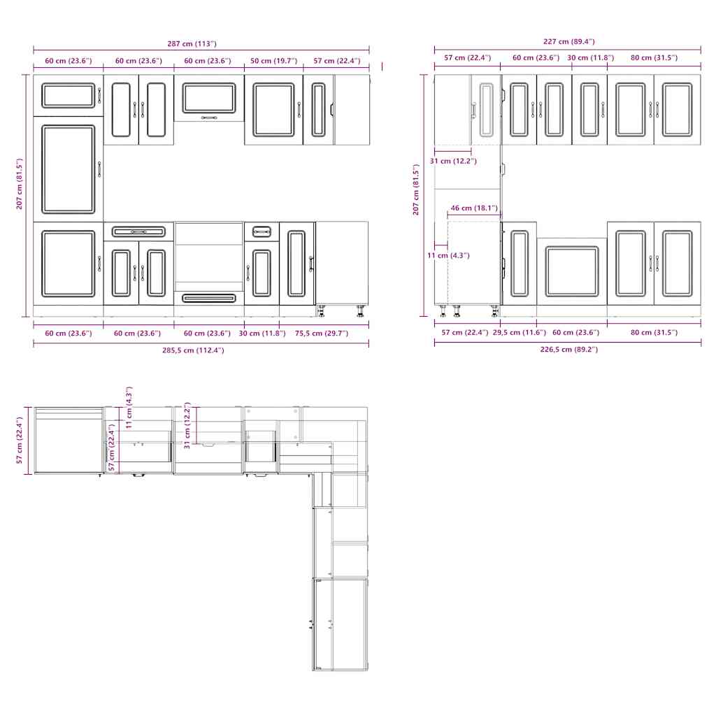 14 Piece Kitchen Cabinet Set Kalmar Concrete Grey Engineered Wood